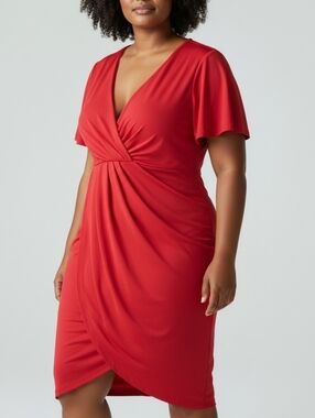 Red Surplus Faux Wrap Front Curve Dress